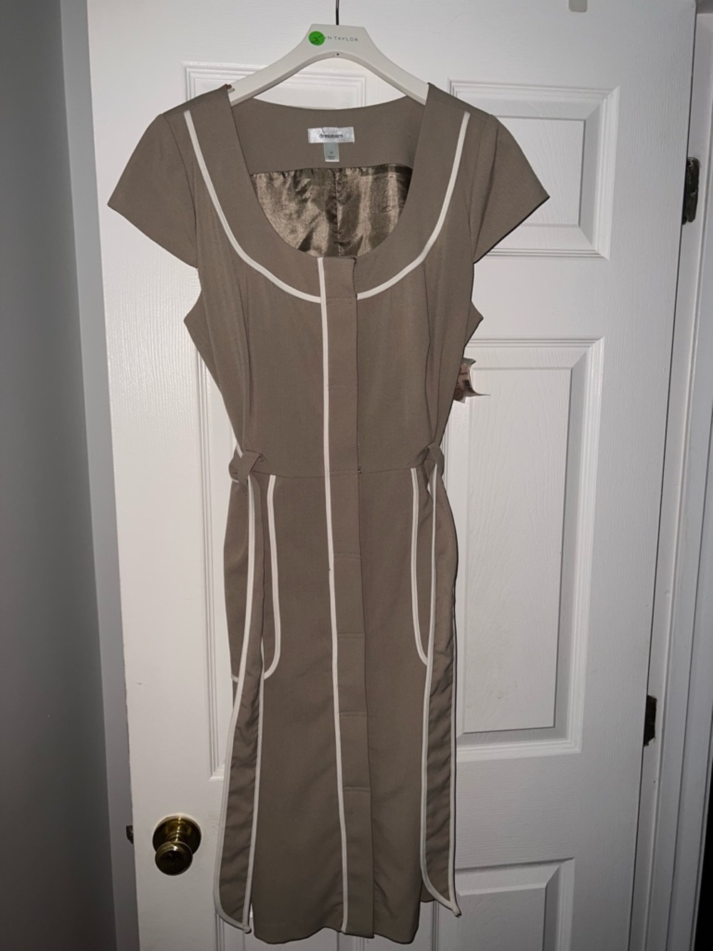 dressbarn Taupe Midi Dress with Ivory Trim
